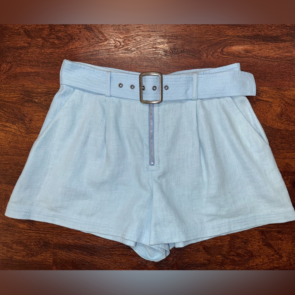 Ramy Brook Size 6 Women’s Blue Belted Gleirys Shorts Ramie Grass Linen Material